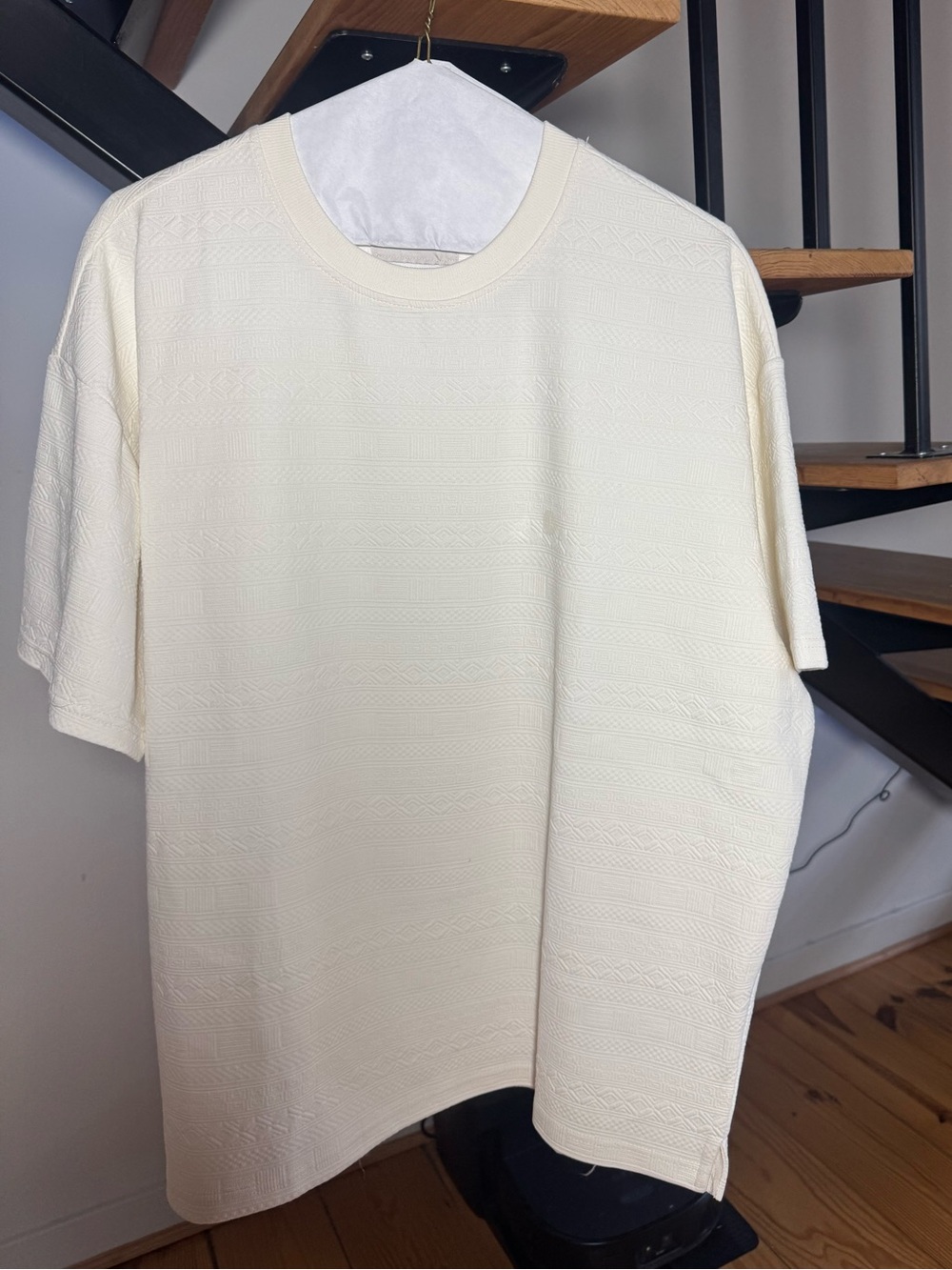 PacSun Men's Oversized Cream Short Sleeve Aztec Textured Crew Tee